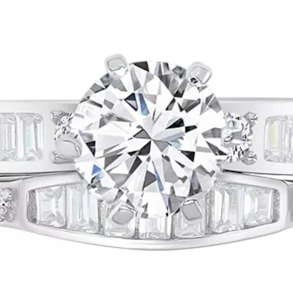 NWOT Cubic Zirconia Round & Baguette Bridal Set in Sterling Silver
